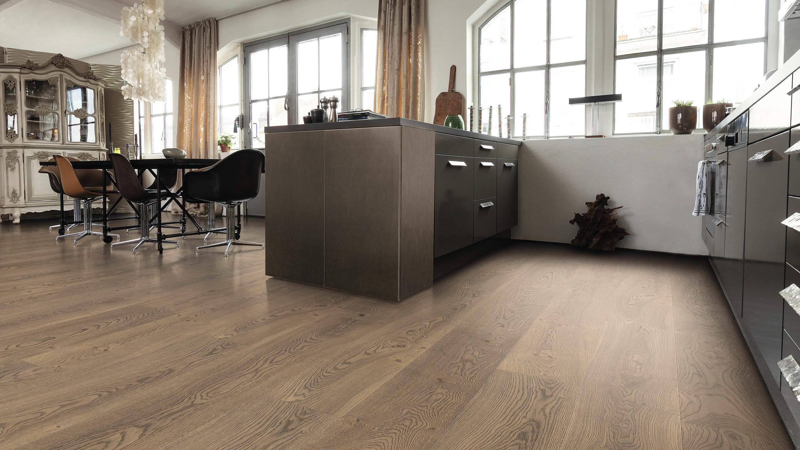 HARO PARKETT 4000 Landhausdiele Plaza 240 4V Eiche tabakgrau Universal alpin strukturiert naturaLin plus Top Connect